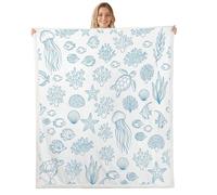 Loussiesd Ocean Creature Themed Sherpa Blanket Plush Fuzzy Fish Jellyfish Sea Underwater World Fleece Throw Blanket Boys Marine life Sealife for Bed Couch Chair Living Room Decor Queen 90x90Inch