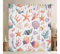 Loussiesd Ocean Curtains for Bedroom Living Room Starfish Coral Blackout Shades Nautical Coastal Room Darkening Curtain Window Treatments, 2 Panels W46*L72 Decor