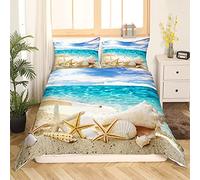 Loussiesd Ocean Duvet Cover Starfish Comforter Cover Summer Beach Seashell Bedding Set For Kids Adults Hawaiian Vacation Bedding & Linen Ultra Soft Tropical Nature Sea Double Size Bedclothes