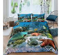 Loussiesd Ocean Duvet Cover Tropical Fish Starfish Bedding Set Sea Nautical Marine Life Comforter Cover for Kids Boys Girls Underwater World Bedspread Cover Bedroom Collection 3Pcs Super King