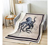 Loussiesd Ocean Kraken Fleece Throw Blanket for Bed Sofa Octopus Plush Blanket Octopus Tentacles Sherpa Blanket Sea Marine Warm Fuzzy Blanket Underwater Animal Queen 90x90 Inch