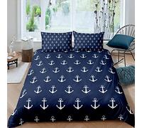 Loussiesd Ocean Nautical Bedding Set Anchor Printed Duvet Cover Set for Kids Adults Sea Adventure Surfing Comforter Cover Soft Luxury Quilt Cover Room Decor 3Pcs King Size,Zipper,Navy Blue