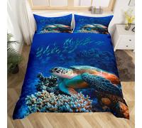 Loussiesd Ocean Sea Turtle Duvet Cover Set 3D Coral Fish Sea World Bedding Set Blue Bedding & Linen Set 2Pcs Junior/Cot Bed Size Boys