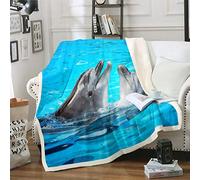 Loussiesd Ocean Sherpa Blanket 3D Dolphin Print Fleece Throw Blanket for Kids Boys Girls Sea Wave Marine Life Plush Blanket Underwater Animals Fuzzy Blanket for Sofa Bed Couch Double 60x79 Inch