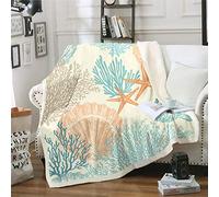 Loussiesd Ocean Starfish Fuzzy Blanket Shell Marine Themed Fleece Throw Blanket Sea Creatures Coral Sherpa Blanket for Bed Sofa Hawaiian Sealife Animal Plush Blanket Single 50"x60"