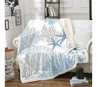 Loussiesd Ocean Starfish Fuzzy Blanket Shell Marine Themed Fleece Throw Blanket Sea Creatures Sherpa Blanket for Bed Sofa Hawaiian Sealife Animal Plush Blanket Baby 30"x40"