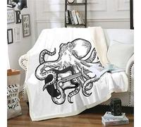 Loussiesd Octopus Fleece Blanket Guitar for Couch Bed Sofa Ocean Octopus Tentacles Sherpa Blanket Stain Resistant Rock Music Themed Room Decor Funny Baby 30"x40" Blanket