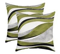 Loussiesd Olive Green Grey Stripe Square Cushion Covers Set of 2 Set Reversible Throw Pillow Covers Decor Geometric Pillow Covers Home Decor Set Modern Striped Art 16x16 Inch