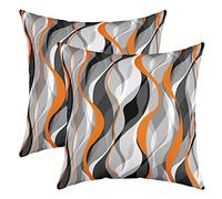 Loussiesd Orange Grey Black Stripes Reversible Throw Pillow Covers Kids Geometric Pillow Covers Home Decor for Square Cushion Covers Set of 2 Modern Striped Art Abstract Art 16x16 Inch