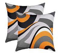 Loussiesd Orange Grey Black Stripes Reversible Throw Pillow Covers Kids Geometric Pillow Covers Home Decor Set for Teens Abstract Art Square Cushion Covers Set of 2 Modern Striped Art 18x18 Inch