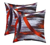 Loussiesd Orange Red Grey Stripes Square Cushion Covers Set of 2 Geometric Reversible Throw Pillow Covers Pillow Covers Home Decor Set Women Men Decor Modern Abstract Striped Art Closure 18x18 Inch