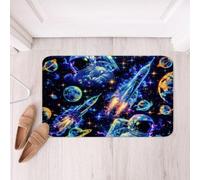 Loussiesd Outer Space Bathroom Rugs Microfiber 16x24Inch Galaxy Floor Doormats Non-Slip Space Rocket Print Bathroom Accessories Universe Planets Bath Mats Cosmonaut Spaceman Soft Door Mat