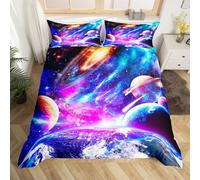 Loussiesd Outer Space Duvet Cover Boys Galaxy Universe Planet Bedding Set For Kids Teens Ultra Soft Outer Space Comforter Cover Set Milky Way Quilt Cover Meteor Single Size Zipper