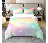 Loussiesd Outer Space Kids 100% Cotton Duvet Cover Single Galaxy Bedding Set For Boys Girls Decor Colorful Comforter Cover Universe Comforter Cover