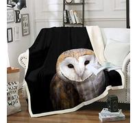 Loussiesd Owl Fleece Blanket 3D Animal Printed Sherpa for Sofa Bed Bird Decor Wildlife Style Bedroom Decor King 87"x94"