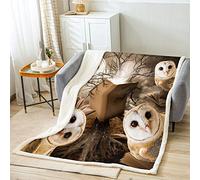 Loussiesd Owl Fleece Throw Blanket 3D Animal Plush Blanket for Bed Sofa Kids Bird Tree Magic Book Sherpa Blanket Breathable Warm Fuzzy Blanket Double 60x79 Inch