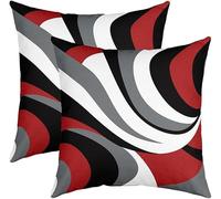Loussiesd Pack of 2 Decorative Throw Pillow Covers, Soft Geometric Stripe Line Red Black White Grey Square Cushion Case Set for Couch Sofa Bedroom 40x40cm