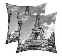 Loussiesd Pack of 2 Eiffel Tower Decorative Throw Pillow Covers Soft Paris Decor Square Cushion Case Set for Sofa Bedroom Living Room Valentines Trip Design Grey Pillow Cases Pillowcases 18x18 Inch