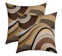Loussiesd Pack of 2 Geometric Decorative Throw Pillow Covers, Soft Stripe Line Brown Grey Square Cushion Case Set for Couch Sofa Bedroom Living Room, Modern Art Pillow Cases Pillowcases, 24x24 Inches