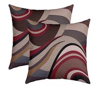 Loussiesd Pack of 2 Geometric Decorative Throw Pillow Covers, Soft Stripe Line Red Grey Square Cushion Case Set for Couch Sofa Bedroom Living Room, Modern Art Pillow Cases Pillowcases, 20x20 Inches
