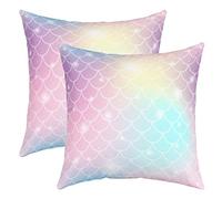 Loussiesd Pack of 2 Mermaid Scales Decorative Throw Pillow Covers Soft Fish Scales Print Square Cushion Case Set for Sofa Bedroom Living Room Ocean Marine Themed Pillow Cases Pillowcases 22x22 Inch