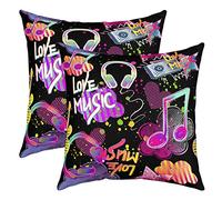 Loussiesd Pack of 2 Music Decorative Throw Pillow Covers Soft Headphones Square Cushion Case Set for Sofa Bedroom Living Room Grunge Art Musical Theme Colorful Pillow Cases Pillowcases 20x20 Inch