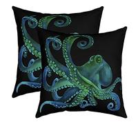Loussiesd Pack of 2 Octopus Decorative Throw Pillow Covers Soft Ocean Kraken Square Cushion Case Set for Sofa Bedroom Living Room Tentacles Green Black Sea Animal Pillow Cases Pillowcases 18x18 Inch