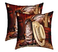 Loussiesd Pack of 2 Western Decor Decorative Throw Pillow Covers Soft Wild West Cowboy Square Cushion Case Set for Sofa Bedroom Living Room Rodeo Cowboy Style Pillow Cases Pillowcases 16x16 Inch