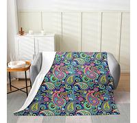 Loussiesd Paisley Flannel Fleece Blanket, Boho Paisley Floral Throw Blanket for Kids Girls Boys, Bohemian Exotic Indian Floralative Plush Blanket Yellow Pink Fuzzy Blanket Single 50x60 Inch