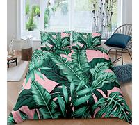 Loussiesd Palm Leaf Pattern Bedding Set Botanical Branches Duvet Cover for Kids Boys Girls Tropical Leaves Comforter Cover Nature Theme Pink Quilt Cover Room Decor 3Pcs Double Size,Zipper