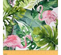 Loussiesd Palm Leaf Print Fabric by The Yard Tropical Flamingo Pattern Decorative Waterproof Outdoor Fabric for Chairs Sofa Couch Botanical Nature Theme Outdoor Fabric 1 Yard (L92*W150cm)