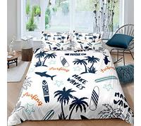 Loussiesd Palm Tree Comforter Cover Surfboard Bedding Surfing Sports Duvet Cover for Children Kids Boys Microfiber Hawaiian Tropical Bedspread Cover Shark Starfish Room Decor Bedclothes Double Size