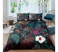 Loussiesd Palm Trees Leaves Bedspread Cover Tropical Dark Summer Pattern Duvet Cover Wood Bedding Set for Children Kids Boys Girls Microfiber Comforter Cover Room Decor Quilt Cover Super King