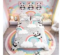 Loussiesd Panda Bedding Set Kids Cute Animal Pattern Duvet Cover For Children Girls Bear Printed Comforter Cover Boys Cartoon Giant Bedspread Bedroom Decor Quilt Cover 3Pcs King Size
