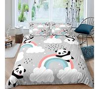 Loussiesd Panda Bedding Set Kids Cute Animal Pattern Duvet Cover For Children Girls Panda Bear Printed Comforter Cover Boys Cartoon Giant Panda Bedspread Bedroom Decor Quilt Cover 3Pcs Double Size