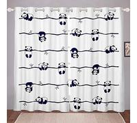 Loussiesd Panda Blackout Drapes Cute Animal Pattern Window Curtain Panels Cartoon Panda Bear Printed Window Drapes for Boys Girls Kids Room Decor Tree Branches Stripe Curtains W66*L72