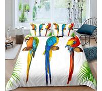 Loussiesd Parrot Print Bedding Set Tropical Bird Theme Comforter Cover for Kids Adult Palm Leaf Duvet Cover Bright Colorful Animal Bedspread Cover Room Decor 2Pcs With 1 Pillow Case Single Size
