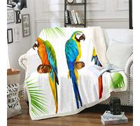 Loussiesd Parrot Print Fleece Blanket Tropical Bird Theme Sherpa Blanket for Chair Sofa Couch Palm Leaf Fuzzy Blanket Bright Colorful Animal Plush Throw Blanket Room Decor Single 50"x60"