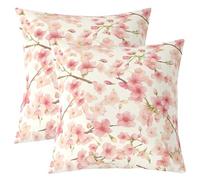 Loussiesd Peach Blossom Reversible Throw Pillow Covers 45x45cm Floral Pillow Covers Home Decor for Kids Teens Adults Botanical Flower Square Cushion Covers Set of 2 Spring Natural