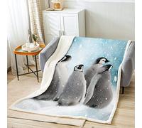 Loussiesd Penguin Sherpa Blanket Cute Penguin Plush Blanket Funny Animal Fleece Throw Blanket for Bed Sofa Kids Cute Polar Animal Pattern Warm Fuzzy Blanket Ultra Soft 40x50 Inch
