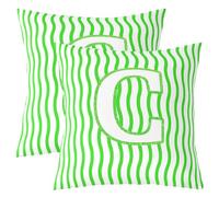 Loussiesd Personalized Initial Letter C Throw Pillow Covers 40x40cm Set of 2 Kids Abstract Cushion Case for Boys Girls Green Striped Decor Pillowcase Soft Microfiber Geometric Room Decor Geometric