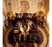 Loussiesd Pharaoh Duvet Cover Set 3D Pharaoh Print Bedding Set for Kids Boys Ancient Egypt Culture Comforter Cover Egyptian Tribe Quilt Cover Bedroom Collection 2Pcs Single Size