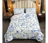 Loussiesd Physics Soft Duvet Blue Equation Bedding Set Model On Graph Paper Room 3Pcs Double Size