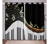 Loussiesd Piano Pattern Window Drape Panels Classic Music Themed Window Curtain for Boys Girls Children Musical Pattern Window Treatments Stain Resistant Geometric Stripe Room Decor W66*L72