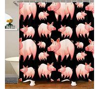 Loussiesd Pig Fabric Bathroom Shower Curtain Cute Cartoon Pig Waterproof Shower Curtains Pink Zoo Animal Pig Shower Curtain with Hooks Happy Farm Animal Pink Black Design Curtain,180x200cm