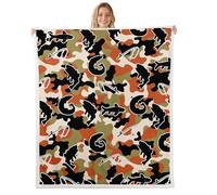 Loussiesd Pike Fish Hunter Camouflage Fleece Throw Blanket Fish Camo Hunting Sherpa Blanket for Kids Women Men Plush Fuzzy Hunting Theme Queen 90x90Inch Camo Army for Bed Couch Chair Living Room