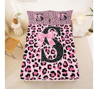 Loussiesd Pink Black Leopard Fitted Sheet with 2 Pillowcases King Size Initial Letter S Bed Sheets Set 16" Deep Pocket Girls Coquette Bow Bedding Teens Decor Breathable Soft Lightweight Microfiber