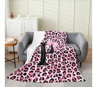 Loussiesd Pink Black Leopard Flannel Fleece Throw Blanket Initial Letter P Single 50x60Inch Coquette Bow Fleece Throw Blanket for Kids Women Men for Bed Couch Chair Living Room Bedroom Decor