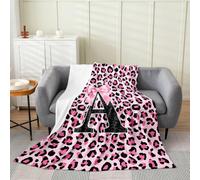 Loussiesd Pink Black Leopard Plush Throw Blanket Initial Letter A Flannel Blanket Single 50x60Inch Coquette Bow All Season Cheetah Bowknot for Couch Bed Sofa Bedroom Decor