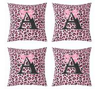 Loussiesd Pink Black Leopard Throw Pillow Covers Set of 4 50x50cm Initial Letter A Decorative Pillowcase Coquette Bow Cushion Covers for Sofa Couch Bed Cheetah Bowknot Cushion Case Home Decor